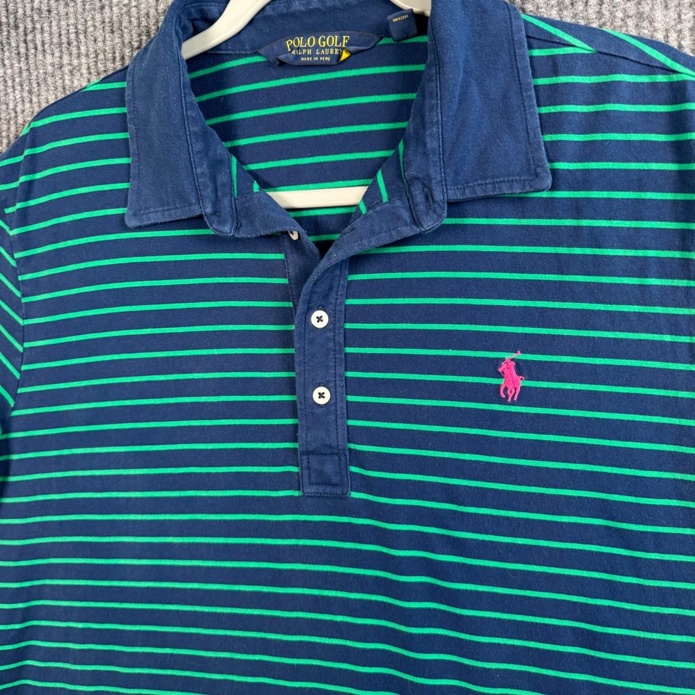 Polo Golf Ralph Lauren Polo Shirt Mens XL Navy Green Striped Pro Fit Pima Cotton